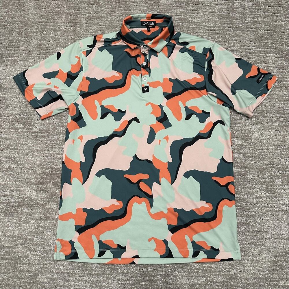 Bad Birdie Polo Shirt Mens Large Multicolor Camo Print Stretch Golf Performance